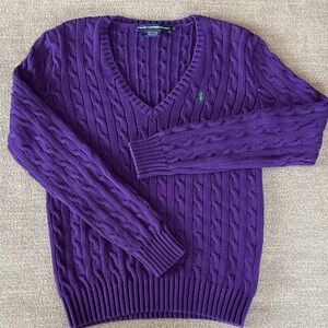 RALPH LAUREN SPORT Vintage 90’s Cotton Cableknit Dark Purple Sweater EUC Large